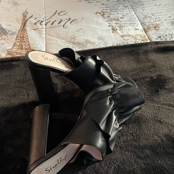 Shellys London Black Ruffled Heels - Picture 4 of 7
